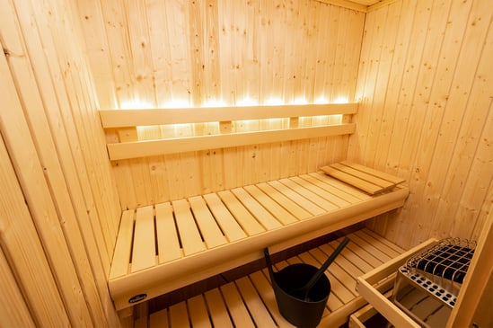 interior of wooden steam cabin
